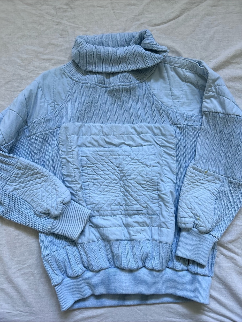 Vintage Light Blue Quilted Turtleneck Sweater
